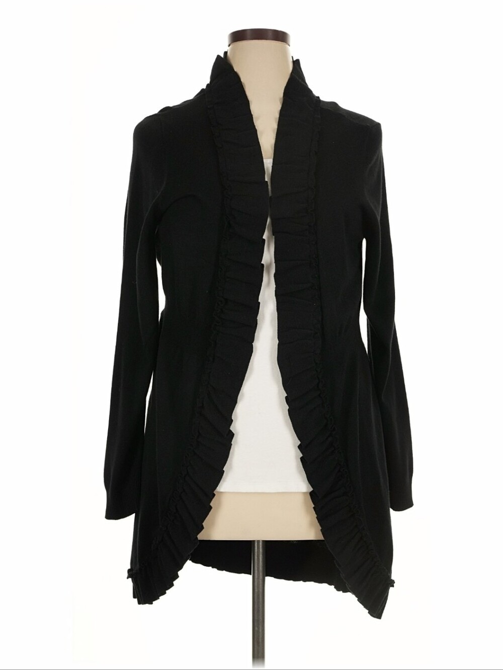 Style & Co. NWT XL Black Ruffle Open Front Cardigan Duster Lightweight Sweater